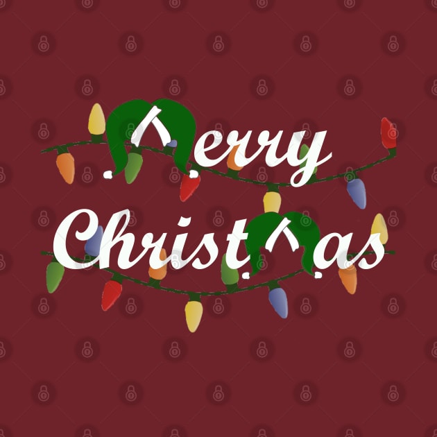 Classic Merry Christmas with Santa Hats - White font by Humerushumor