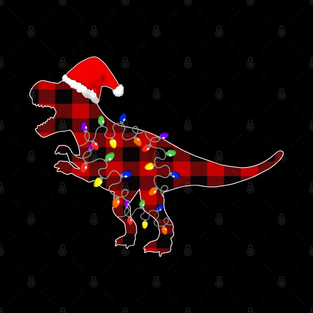 Red Plaid T Rex Christmas Buffalo Dinosaur Lights Family Pajamas Gift by Printofi.com