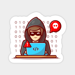 Hacker operating a laptop cartoon Magnet