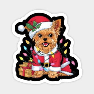 Family Xmas Lighting Santa Yorkie Dog Christmas Magnet