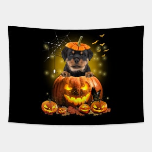 Rottweiler Spooky Halloween Pumpkin Dog Head Tapestry