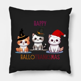 Happy Halloween Thanksgiving Christmas Pillow