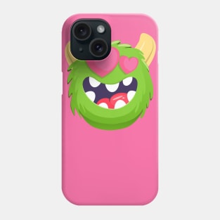 Green hairy valentine monster with heart eye Phone Case