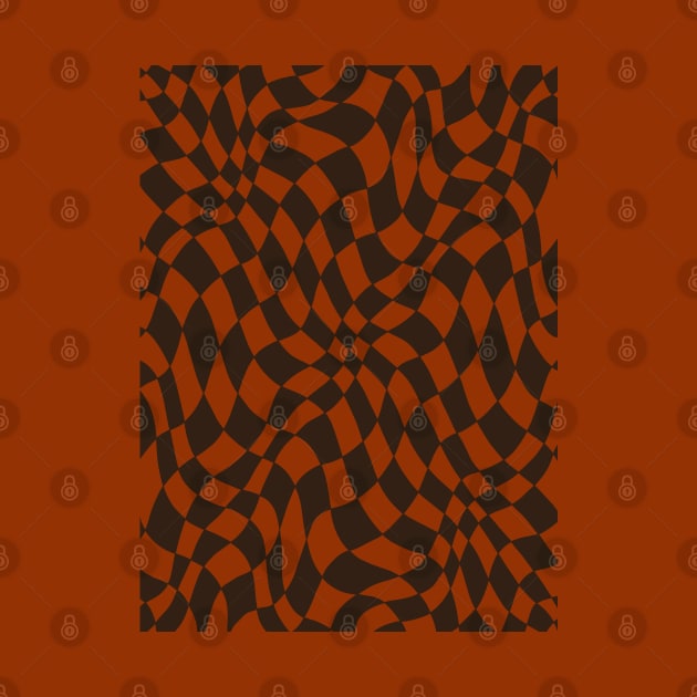 Brown and Orange Distorted Warped Checkerboard Pattern II by Velvet Earth