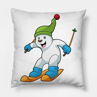 Polar bear as Skier with Ski & Bobble hat Pillow