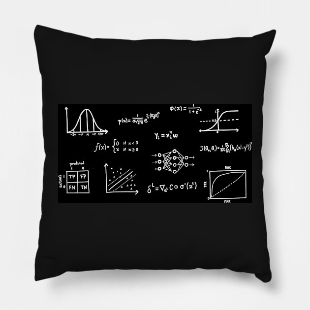 Machine Learning Equations and Graph - Black and White Pillow by alissawang