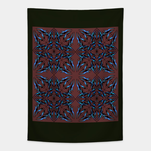 abstract shiny blue lines in dark red space . Tapestry by HozhabrKian