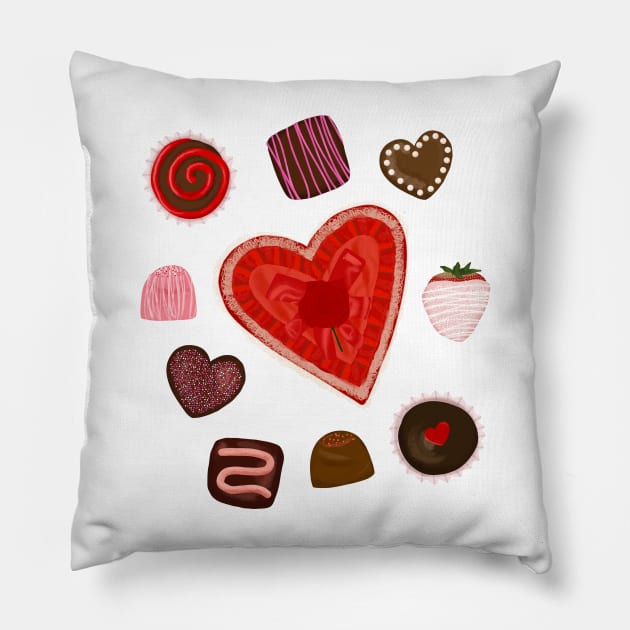 Valentine Chocolates and Heart Shaped Box Pillow by jenblove