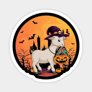 Halloween Goat With Witch Hat Pumpkin Candy Bucket Magnet