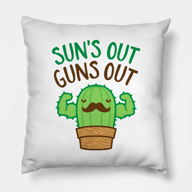 Sun's Out Guns Out Macho Cactus Pillow by brogressproject