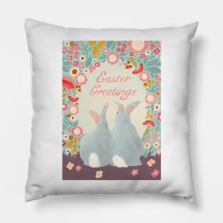 Easter Greetings Bunnies and Flowers paper cut art Pillow