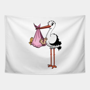 The stork who delivers the baby girl. Vector gender illustration. Tapestry