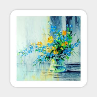 A bouquet of blue and yellow flowers Magnet