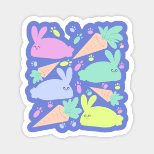 Cute Fluffy Bunnies With Blue Background Magnet