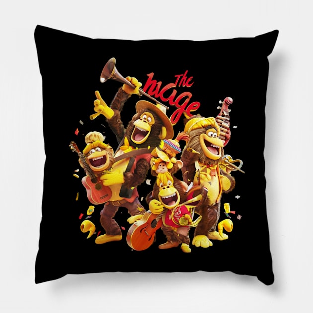 Banana-Splits Monkey Puzzles Pillow by Maja Wronska