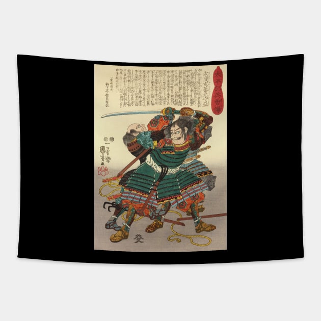Samurai Duel - Old Japanese Ukiyo-e Woodblock Print Art Tapestry by Click Here For More