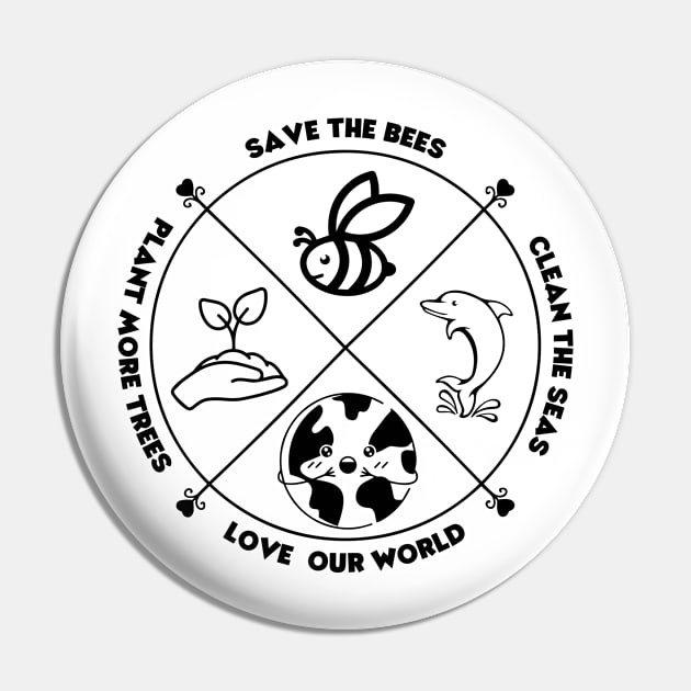 Love Your Mother Plant a Tree Clean the Seas Save the Bees Pin by MZeeDesigns