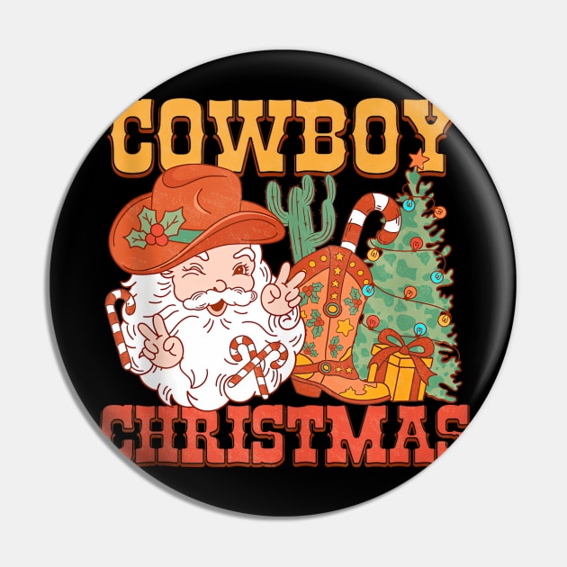 Western Country Cowboy Christmas - Santa Claus Retro Vintage Pin by Origami Fashion