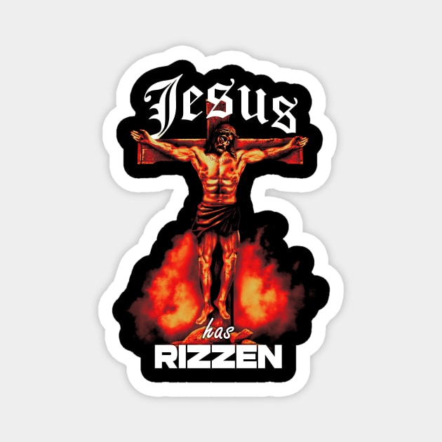 Jesus Has RIZZen Meme Buff Jesus Funny Graphic Design Magnet by PW Design & Creative