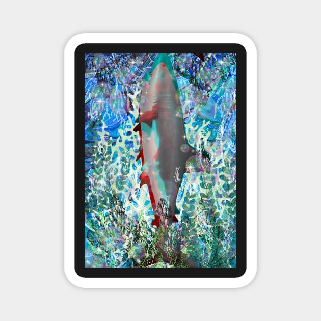 Under water shark swimming between corals. Magnet by FineArtMaster