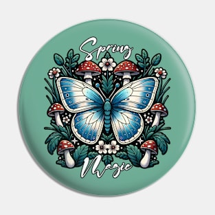 Spring Butterflies Mushrooms Magic Pin