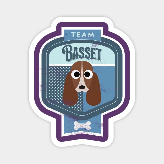 Team Basset - Distressed Basset Hound Beer Label Design Magnet by DoggyStyles