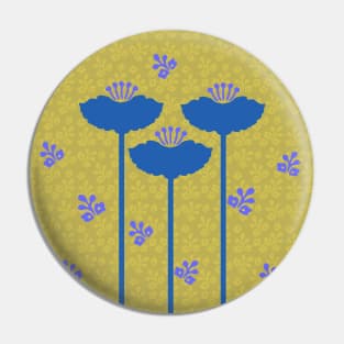 Tall Blue Flowers Japanese Woodcut Print Shibori Pin