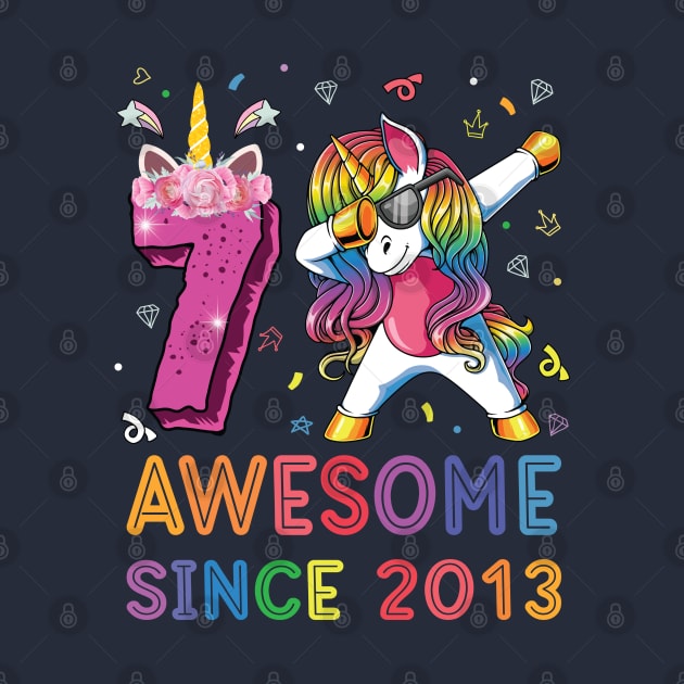 Awesome Since 2013 Dabbing Unicorn Shirt 7th Birthday Party by BioLite