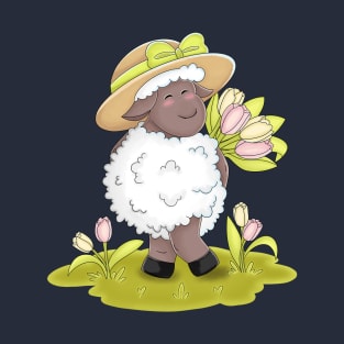 Kawaii Sheep Brings Beautiful Tulips T-Shirt