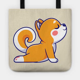 Cute Shiba Inu Dog Stretching Yoga Cartoon Tote