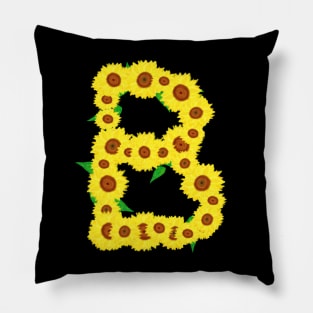 Sunflowers Initial Letter B (Black Background) Pillow