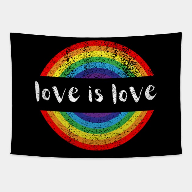 Gay Pride Vintage Rainbow LGBT Love Is Love Tapestry by Artistic Design