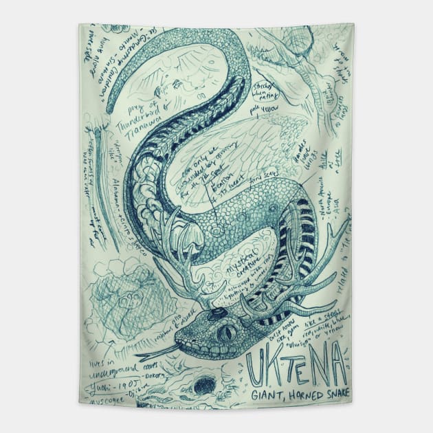 Uktena Horned Snake Sketch Study Tapestry by Ballyraven