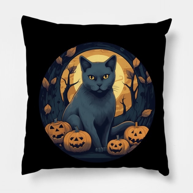 Russian Blue Cat Halloween, Cat Lover Pillow by dukito