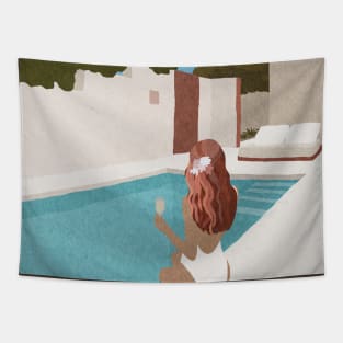 Girl near the swimming pool, Self isolation Tapestry