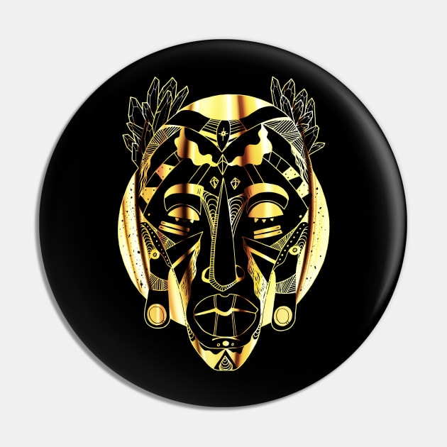 African Mask 1 - Gold Edition Pin by kenallouis