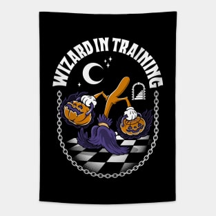 Wizard in Training - Creepy Cute Pumpkin - Spooky Vintage Cartoon Tapestry