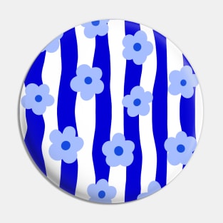 Cobalt Blue Groovy Flowers Pattern Pin