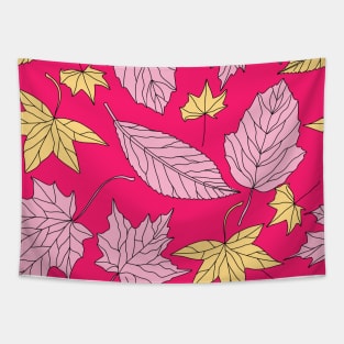 Leaves Pattern with Pink Background Tapestry