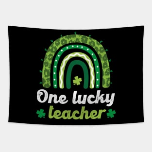 One Lucky Teacher Rainbow St Patrick’s Day leopard Tapestry