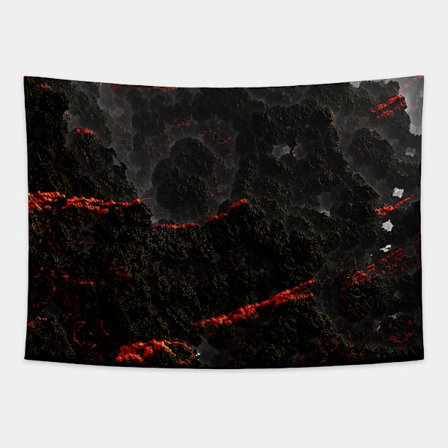 Black volcanic rock print. Black red mountains Tapestry by Pink Dessert