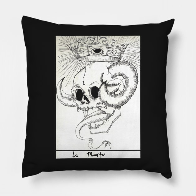 "La Muerte" black on white design Pillow by tombofmorneth