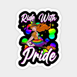 LGBTQ Ride With Pride Witch Halloween Gay Lesbian Pride Magnet