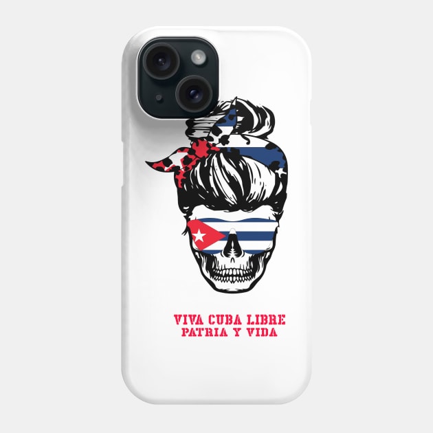 Messy Hair Bun Woman Skull Free Cuba Flag Sos Cuban Vintage Phone Case by Johner_Clerk_Design