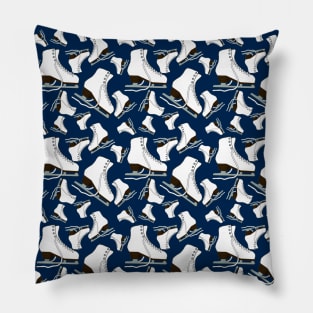 Figure Skates on Navy Blue Background Design Pillow