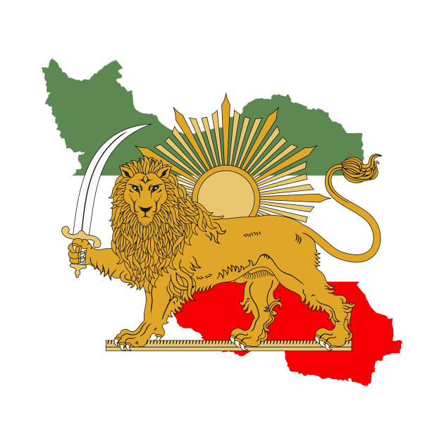 Iran, Persia, map & flag - Lion and Sun iconic sign for the Persian by Farzad-Design