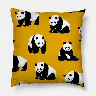 Pandas on a Mustard Yellow Background Pillow