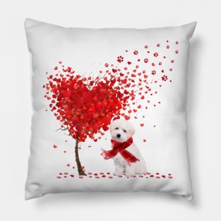 Happy Valentine's Day Heart Tree Love Maltipoo Pillow