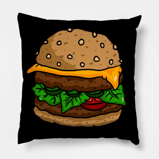 fast food burger bun. tasty hand drawn art by JJadx. Pillow by JJadx
