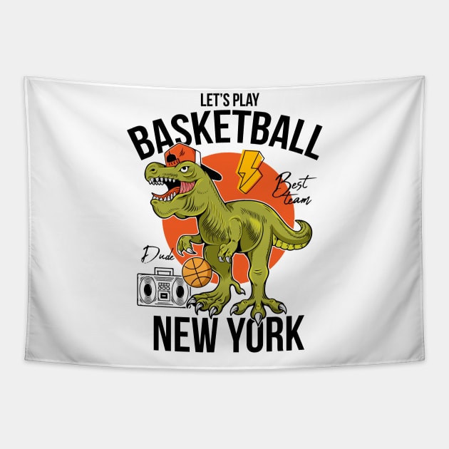 let s play basketball t rex New York Tapestry by Mako Design 